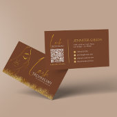 Glamorous Gold & Brown Lash Tech QR Code  Visitekaartje