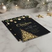 Glamorous Gold Christmas Tree Party Invite Kaart