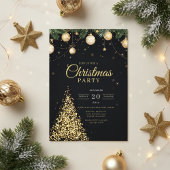 Glamorous Gold Christmas Tree Party Invite Kaart