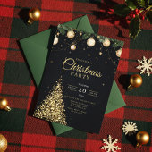 Glamorous Gold Christmas Tree Party Invite Kaart