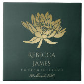 GLAMOROUS GOLD DARK GREEN LOTUS BEWAREN DATUM GIFT TEGELTJE (Voorkant)