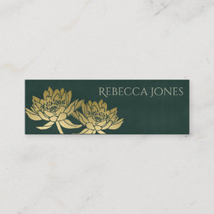 GLAMOROUS GOLD DARK GREEN LOTUS FLORAL ADRES MINI VISITEKAARTJE