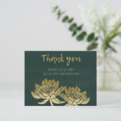 GLAMOROUS GOLD DARK GREEN LOTUS FLORAL DANK U BRIEFKAART (Staand voorkant)