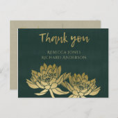 GLAMOROUS GOLD DARK GREEN LOTUS FLORAL DANK U BRIEFKAART (Voorkant / Achterkant)