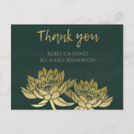 GLAMOROUS GOLD DARK GREEN LOTUS FLORAL DANK U BRIEFKAART