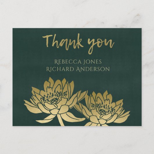 GLAMOROUS GOLD DARK GREEN LOTUS FLORAL DANK U BRIEFKAART (Voorkant)