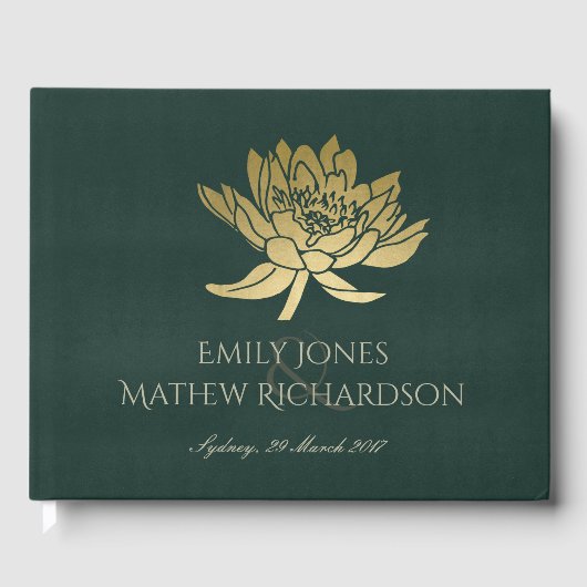 GLAMOROUS GOLD DARK GREEN LOTUS FLORAL MONOGRAM GASTENBOEK (Voorkant)