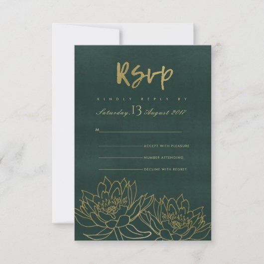 GLAMOROUS GOLD DARK GREEN LOTUS FLORAL RSVP (Voorkant)