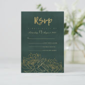 GLAMOROUS GOLD DARK GREEN LOTUS FLORAL RSVP (Staand voorkant)