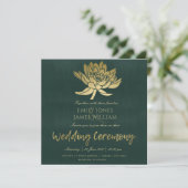 GLAMOROUS GOLD DARK GREEN LOTUS FLORAL WEDING KAART (Staand voorkant)