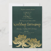 GLAMOROUS GOLD DARK GREEN LOTUS FLORAL WEDING KAART (Voorkant)