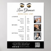 Glamorous Gold Eye Lash Brow Beauty Bar Prijslijst Poster (Voorkant)