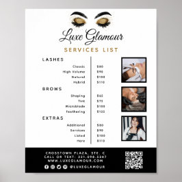 Glamorous Gold Eye Lash Brow Beauty Bar Prijslijst Poster