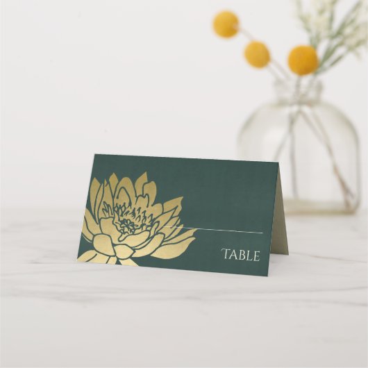 GLAMOROUS GOLD FAUX DARK GREEN LOTUS PLAATSKAARTJE (Voorkant)
