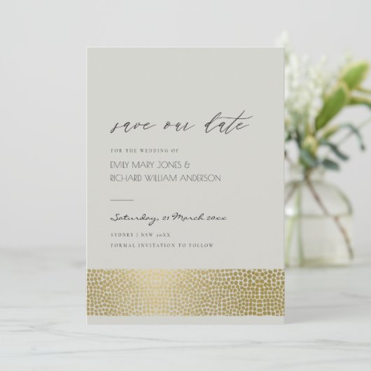 GLAMOROUS GOLD GRAY STIPPEN MOSAIC BEWAREN DE DATU SAVE THE DATE (Staand voorkant)