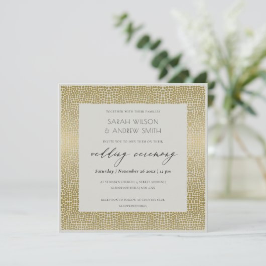 GLAMOROUS GOLD GRAY STIPPEN MOSAIC WEDING KAART (Staand voorkant)