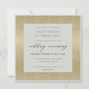 GLAMOROUS GOLD GRAY STIPPEN MOSAIC WEDING KAART