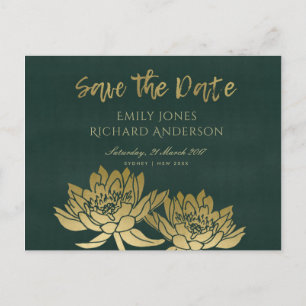 GLAMOROUS GOLD GREEN LOTUS FLORAL BEWAREN DE DATUM AANKONDIGINGSKAART