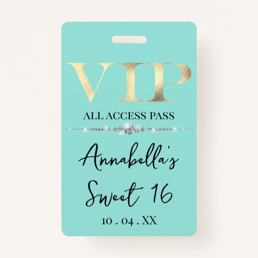 Glamorous Gold VIP op Blauwgroen Badge (Voorkant)