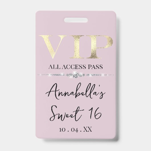 Glamorous Gold VIP op Roze Badge (Voorzijde)