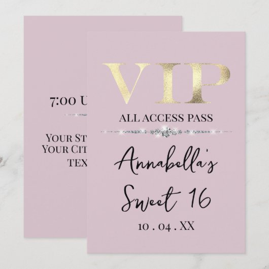 Glamorous Gold VIP op Roze Kaart (Voorkant / Achterkant)