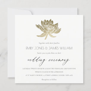 GLAMOROUS GOLD WHITE KRAFT LOTUS FLORAL WEDING KAART