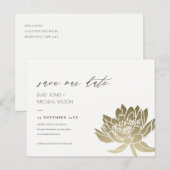 GLAMOROUS GOLD WHITE LOTUS FLORAL BEWAREN DE DATUM AANKONDIGINGSKAART (Voorkant / Achterkant)