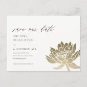 GLAMOROUS GOLD WHITE LOTUS FLORAL BEWAREN DE DATUM AANKONDIGINGSKAART (Voorkant)