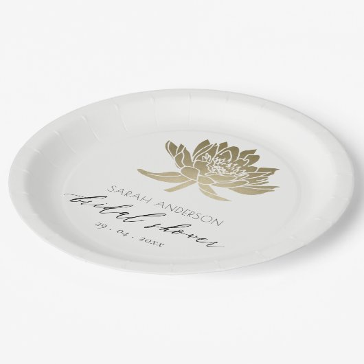 GLAMOROUS GOLD WHITE LOTUS FLORAL VRIJGEZELLENFEES PAPIEREN BORDJE (Gekanteld)