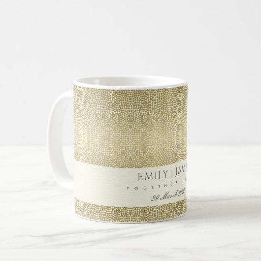 GLAMOROUS GOLD WHITE MOSAIC DOT DE DATUM-VERPLAATS KOFFIEMOK (Voorkant links)