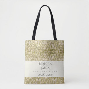 GLAMOROUS GOLD WHITE MOSAIC DOT DE DATUM-VERPLAATS TOTE BAG
