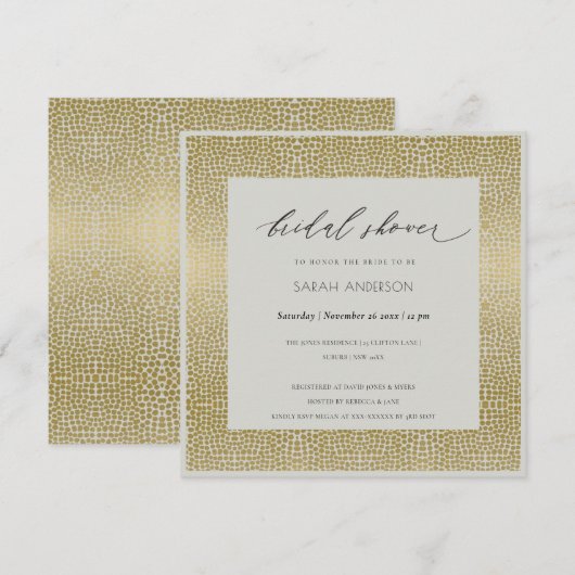 GLAMOROUS GREY GOLD DOTS MOSAIC BRIDAL SHOWER KAART (Voorkant / Achterkant)