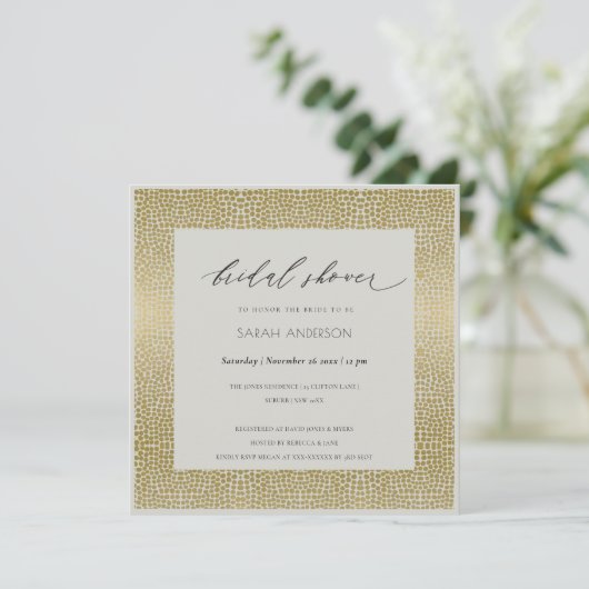 GLAMOROUS GREY GOLD DOTS MOSAIC BRIDAL SHOWER KAART (Staand voorkant)