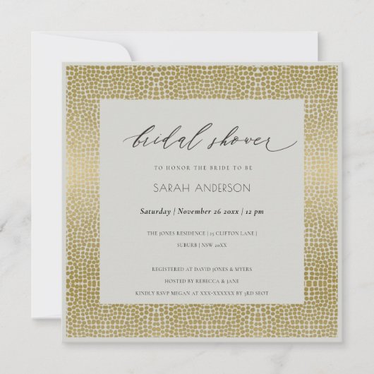 GLAMOROUS GREY GOLD DOTS MOSAIC BRIDAL SHOWER KAART (Voorkant)