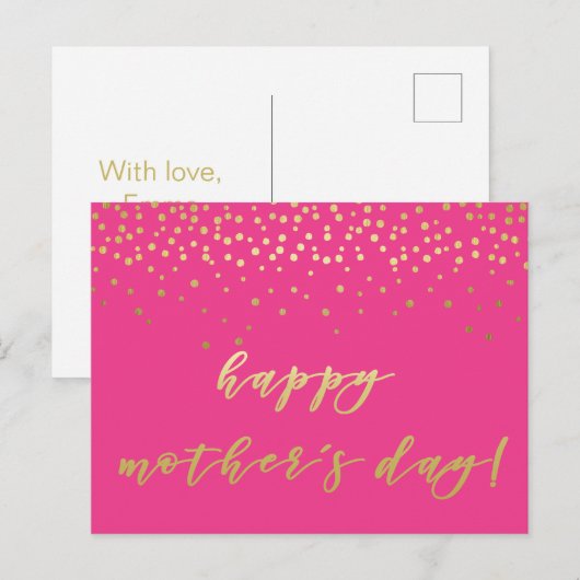 Glamorous Hot Pink & Gold - Happy Moederdag Briefkaart (Voorkant / Achterkant)