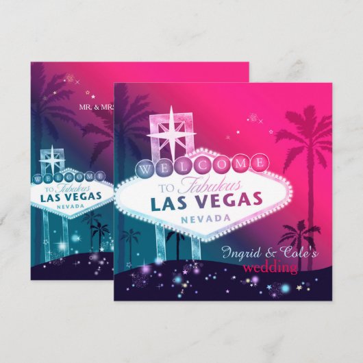 Glamorous Hot Pink Las Vegas bruiloft uitnodiging (Voorkant / Achterkant)