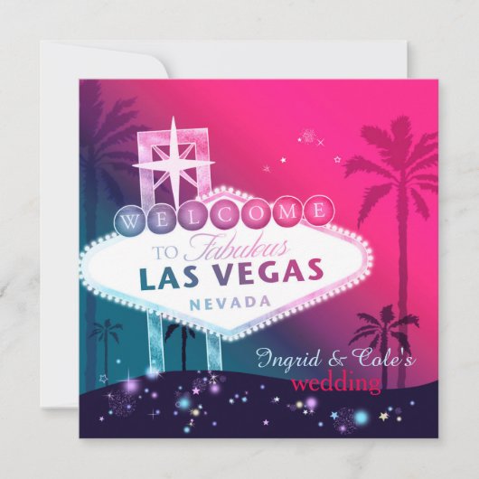 Glamorous Hot Pink Las Vegas bruiloft uitnodiging (Voorkant)