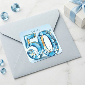 Glamorous Light Blue Jewel 50th Birthday Vierkante Sticker
