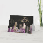 Glamorous NYC New Year Card 2026 | Black & Purple  Feestdagen Kaart (Voorkant)