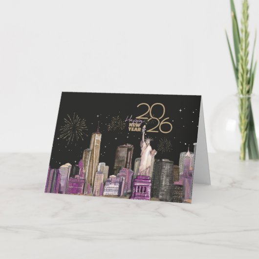 Glamorous NYC New Year Card 2026 | Black & Purple  Feestdagen Kaart (Voorkant)