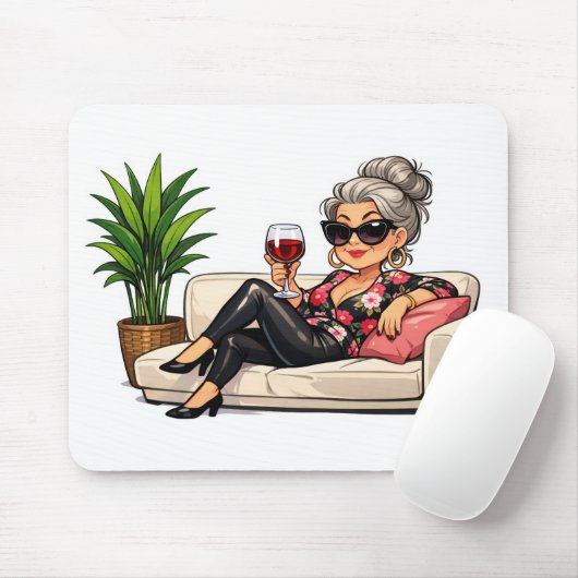 Glamorous Old Lady With Wine Muismat (Met muis)