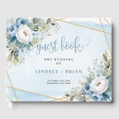 Glamorous Pastel Blue White Gold Floral Guest Book Gastenboek (Voorkant)