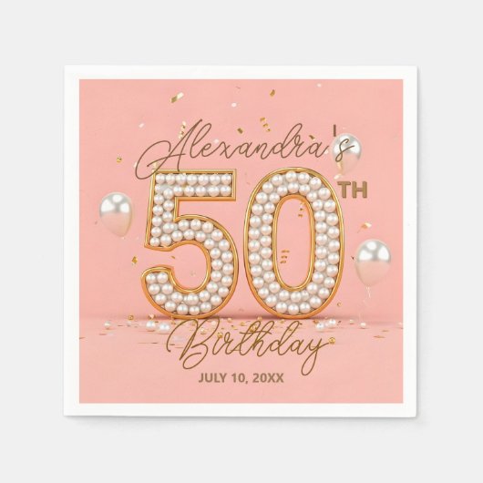 Glamorous Pearly Soft Pink and Gold 50th Birthday Servet (Voorkant)