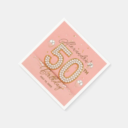 Glamorous Pearly Soft Pink and Gold 50th Birthday Servet (Hoek)