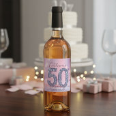 Glamorous Pink Bokeh Silver Sequins 50th Birthday Wijn Etiket