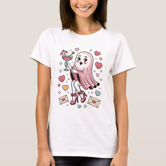 Glamorous Pink Ghost Cocktail Party Queen T-shirt (Voorkant)