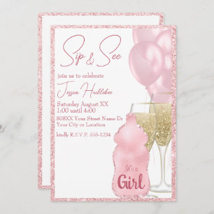 Glamorous Pink Glitter Baby Meisje Sip en See Kaart
