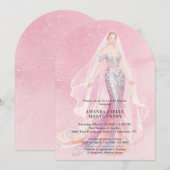 Glamorous Pink Glitter Mermaid Style Bride Dressed Kaart (Voorkant / Achterkant)