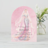 Glamorous Pink Glitter Mermaid Style Bride Dressed Kaart (Staand voorkant)