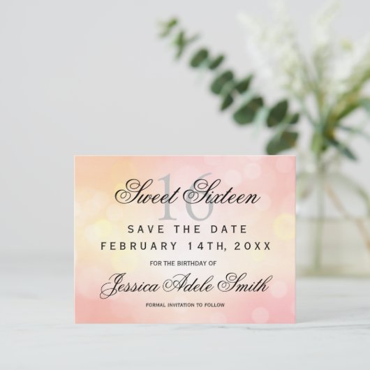 Glamorous Pink Glitter Sweet 16 save the date Briefkaart (Staand voorkant)